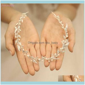 Jewelrysimple Sier Color Leaf Bridal Tiara Vine Pearls Women Jewelry Handmade Wedding Headband Hair Crown Aessories Drop Delivery 2021 6Vyta