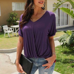 T-shirt donna taglie forti moda estate manica corta scollo a V casual vintage top donna streetwear t-shirt femme 210608