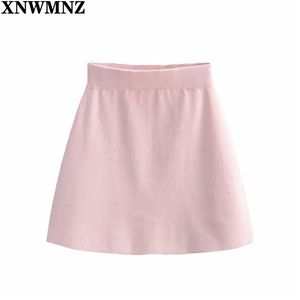 Falda corta tejida a la moda para mujer, minifalda elástica rosa de verano con cintura alta para mujer 210520