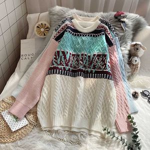 H.SA Kvinnor Vintertröja Jumpers Casual Vintage Retro Argyle Jumpers Pull Femme Koreansk Oversized Sweater Vinter Toppar 210716