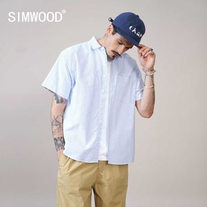 Summer Short Sleeve Oxford Shirts Men Vertical Striped Print Oversize 100% Cotton Loose Plus Size 210721