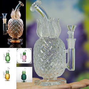 8 tums hookah grön darkgreen klar multicolor rosa amber pinapple form dab rigstrar rökning glas vatten bong 14.4mm skål