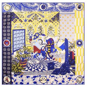Ручное ручное свернутое твило шелковое шарф женщин, египетская дворец печать модные квадратные шарфы Echarpes Falkard