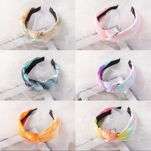 Accessori moda Tie Dyed Girls Hairband Retro Bow Hair Hoop Wide Side Fascia per capelli Copricapo da donna Accessori per capelli femminili 9 colori 1294 B3