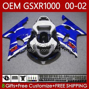 Injektionsformmissioner för SUZUKI 1000CC GSXR-1000 GSX R1000 GSXR 1000 CC 00 01 02 Kroppsarbetet 62NO.48 GSXR1000 K2 2001 2002 2002 GSX-R1000 01-02 OEM Body Kit Blue White