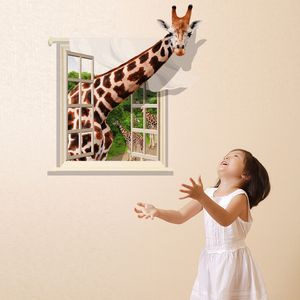 giraffe 3D Wall stickers Living room sofa background PVC transparent film can remove wall stickers Home Decoration child mural 210420