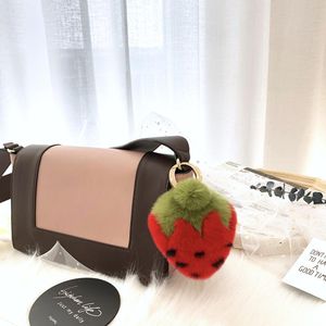 Keychains Ring-Pendant Keychain Car-Charm-Pendant Lady's Bag Pendant Real Rex Fur Fashion Toy Strawberry Trinket268J