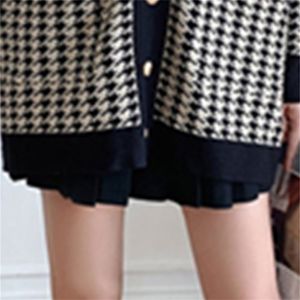 Maisie Women Sweaters Cardigans Houndstooth Långärmad Stickad V-Neck Fjäder Höst Elegant High Street Tops S 211109