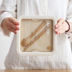 Japoński styl Lunch Box Separacja Świeżym Utrzymywanie Mikrofalowe Ogrzewanie Ogrzewanie Lunch Box Wysokiej jakości pojemnik na włókna pszenicy