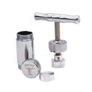 HORNET Smoking Metal Aluminum Pollen Presser Compressor T-shape T Handle Press Dry Herb Tobacco Spice Grinder Crusher Cream Whipper Silver Color Pipe Accessories