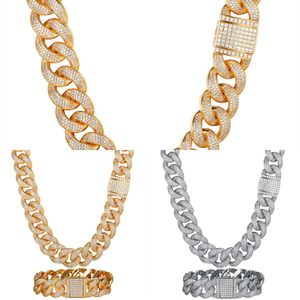 High Zircon Cz Hip Hop Miami Cuba Chain 19mm Bracelet Men's Necklace Straight Ice Party Fashion Jewelry Street Q0809
