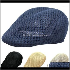 Berets kapelusze czapki kapelusze, szaliki Rękawiczki mody Aessorsor Drop Dostawa 2021 Lato Unisex Mężczyźni Kobiety Sun Mesh Beret Cap Syboy Golf Cabbie Flat