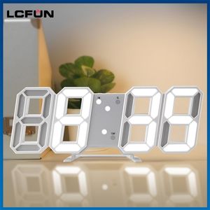 Nordic Large Digital Wall Clock Kitchen LED Display Home s Watch Night USB Electronic Alarm Bathroom Table 220115