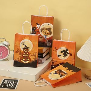 Sacchetti di dolcetti di carta di Halloween serie arancione Dolcetto o scherzetto Caramelle regalo Borse di tela con manico per forniture di bomboniere