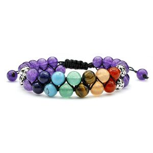 Pulseira De Pedra Natural 8mm ioga Bead 7 Chakras Bangle Trançado Corda Braceletes Para As Mulheres Homens Ajustável Charme Jóias