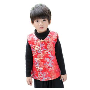 Inverno Bambini Gilet Capodanno cinese Baby Boy Vest Giacca Bambini Tang Abbigliamento Ragazzi Cappotto Cheongsam Outfit Top senza maniche 210413