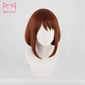 AniHutOchako Uraraka peruka Boku No Hero Academia Cosplay syntetyczny czerwony krótki Anime mój Ochaco Y0913