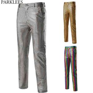 Herren Tänzerin Bühne Hosen Gold Silber Regenbogen Plaid Pailletten Hosen Männer Disco Festival Weihnachten Party Prom Pantalones Hombre 3XL 210522