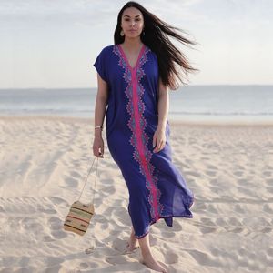 Haft Bawełna Plaża Cover Up Saida De Praia Swimsuit Kobiety Bikini Okładki Tuniki do Sarong Pareo Nosić # Q836 210420