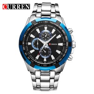 Curren Fashion Business Men Watches Analog Sport Clock Full Steel Waterproof Wrist Watch for Men Relogio Masculino Male Clock Q0524