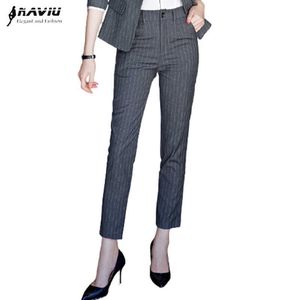 Casual Stripe Byxor Mode Temperament Professionell Slim Formal Work Pencil Pants 210604