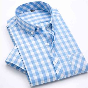 Męska szkocka koszula na lato z krótkim rękawem Slim Fit Casual Easy Match Mężczyzna Sprawdzone Design Koszula Wypoczynek Nastoletni chłopcy 210721