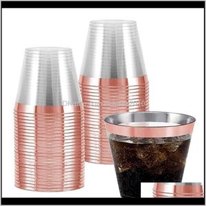 STS Cozinha Suprimentos Cozinha, Bar de Jantar Home Garden Drop entrega 2021 9 Oz Plástico Plástico Antiga Tumblers ~ Rose Gold Rimmed Cups F