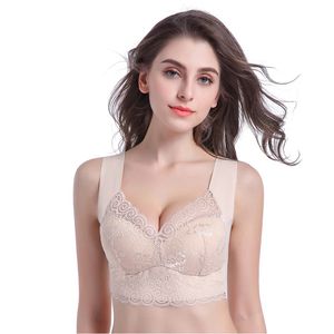 Women Plus Size M-6XL No Rims High Elasticity Bra Push Up Breathable Lace Large Cup Flower Bralette Seamless Women Lingerie