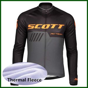 Pro Team SCOTT Cycling Jersey Mens Winter Thermal Fleece Long Sleeve Mountain Bike Shirt Road Bicycle Tops Warmer Racing Clothing Outdoor Sportswear Y21050644