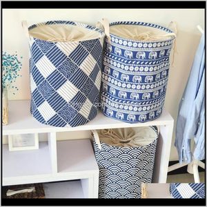 Housekeeping Organization Home & Gardenlaundry Basket Foldable Furniture Supplies Bathroom Storage Bag Japanese Cotton And Linen Blue Baskets