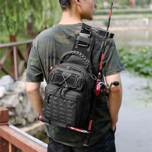 Laser Molle Tactical Camping Bag Military Backppack Chest Sling Outdoor FIshing Rod Bags Men Sports Handbags Shoulder Bag XA290A G220308