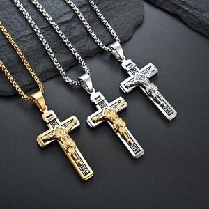 Colares pendentes Crucifixion Cross Titanium Steel Christian Faith Colar