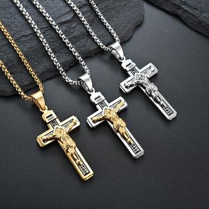 Anhänger Halsketten Kreuzigung Kreuz Titanstahl Christlicher Glaube Halskette Vintage Gothic Religiöser Kragen Klobiger Halsreif Für Männer