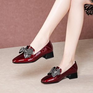 Wholesale tied high heels resale online - 2021 Women Pumps Autumn Spring Soft Cow Leather Square Toe Black Color Bow tied High Heels Lady Shoes Size Party1