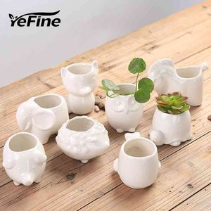 YeFine Creative Ceramic Flowerpot Planter Bonsai Garden Pots Planters Jardin Bonsai Desk Succulent Flower Pot Cute Animal Pots 210401