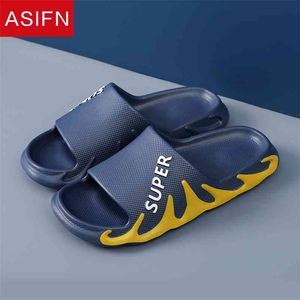 ASIFN Summer Men's Beach Slipper Indoor Trend Slides Non-slip Home Bathroom Couples Eva Sandals Slipper Men Shoes 210619