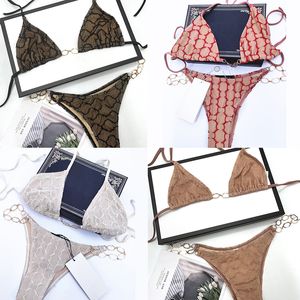 Trendy Embroidery Mesh Bikini Set Designer Metal Letter Swimwear Ladies Summer Chain Swimsuit Women Soft Touch Swimming Wear