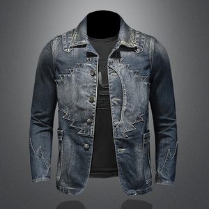 Personality Denim Jacket Slim Fit Blazer Jackets Man Fashion Blue Jean Overcoat Casual Coats Hip Hop Tops Streetwear 2021