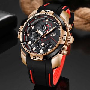 LIGE Sportklocka Herr Toppmärke Lyx Chronograph Silikonarmband Quartz Herrklockor Vattentät klocka Relogio Masculino+Box 210728