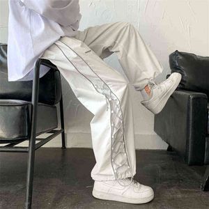 Streetwear branco calças de carga homens largamente calças harajuku sweatpants soltos moda corredores de moda calças de skate techwear 2021 moda novo g220224