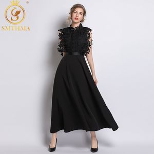 HIGH QUALITY est Fashion Designer Runway Dress Women's Sleeveless Lace Patchwork Summer Long Dresses 210520