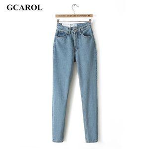 Gcarol Kobiety Wysokiej talii Denim Dżinsy Vintage Slim Mom Style Ołówek Jakość Podstawowe Spodnie dla 4 sezonu 210809