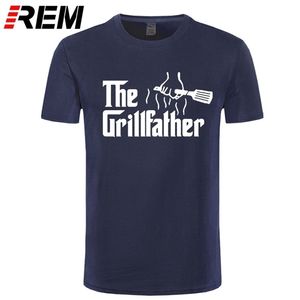 Moda dos homens O Cinza Grillfather Funny BBQ Grill Chef Camiseta T-shirt de manga curta de algodão 210716