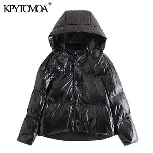 Kvinnor Mode Vinter Tjock Varm Hooded Parka Loose Shiny Padded Jacket Coat Långärmad Kvinnlig Ytterkläder 210420