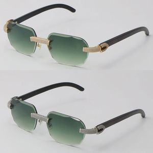 2022 NYA SVART BUFFALO HORN SUNGLASSES RIMLESS MICRO-PAVED DIAMOND SUN MEN KVINNER MED C DECORATION ROCKS TRÅD RAMMAN