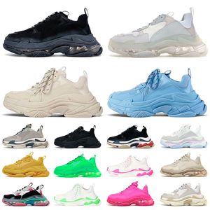 Högkvalitativ Triple s Clear Shoes Designer Paris 17fw Crystal Bottom Platform Sneakers Mode Kvinnor Män Luxurys Designers Svart Vit Beige Vintage Old Trainers