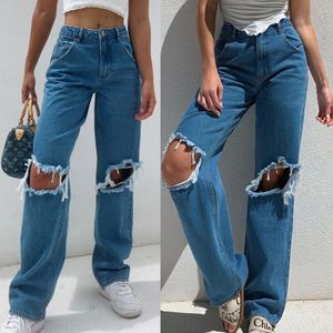 Jeans Jean Mulheres Vintage Streetwear Loose Alto Cintura Mãe Baggy Mamãe Calças Calças Casuais Loose Leg Wide Pants Hole Calças de Jeans