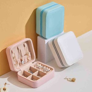 Nxy smycken lådor pu läder enkel kreativ bärbar liten lagring rosa blå örhängen ringar armband arrangör resa väska