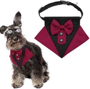 Formella hundar Tuxedo Bandana hundkläder doggy bröllop saliv handduk husdjur krage med båge slipsar och nacke slips design justerbar krage tux husdjur bowtie neckerchief röd a59