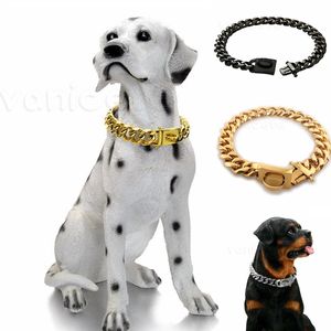 15mm Gold Colors Collars Chain Chain Collory Ze Stali Nierdzewnej Szczypce Sześć Szlifowania bocznego Clainmetal Collarforfor Pet Slip Conke Collar dla Bulldog Pitbull ZC492